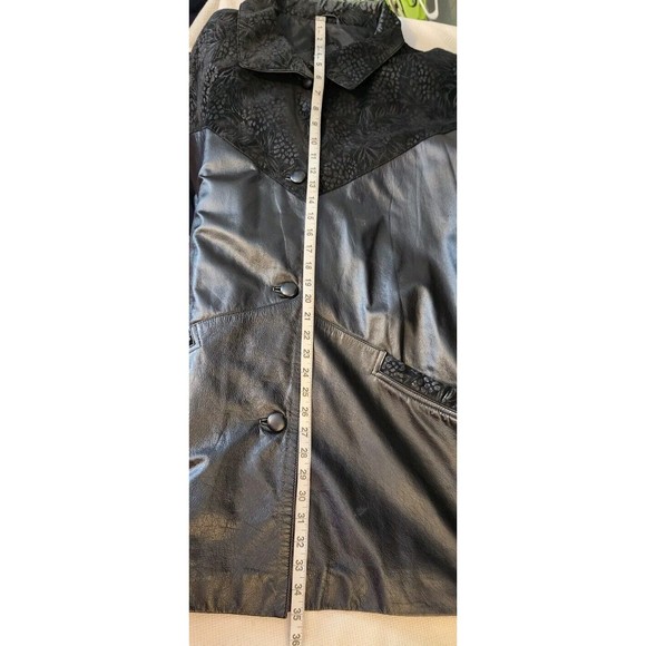 Vintage Pelle Studio Women's Black Leather‎ Suede Print Long Jacket Size 2X - Picture 2 of 9